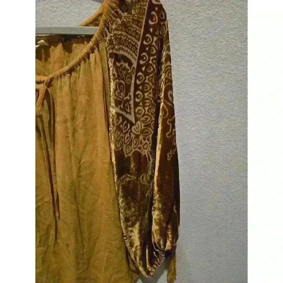 Soft Surroundings Women's L Brown Burnout Peasant Blouse 3/4 Sleeve Boho Whimsy - Picture 2 of 10
